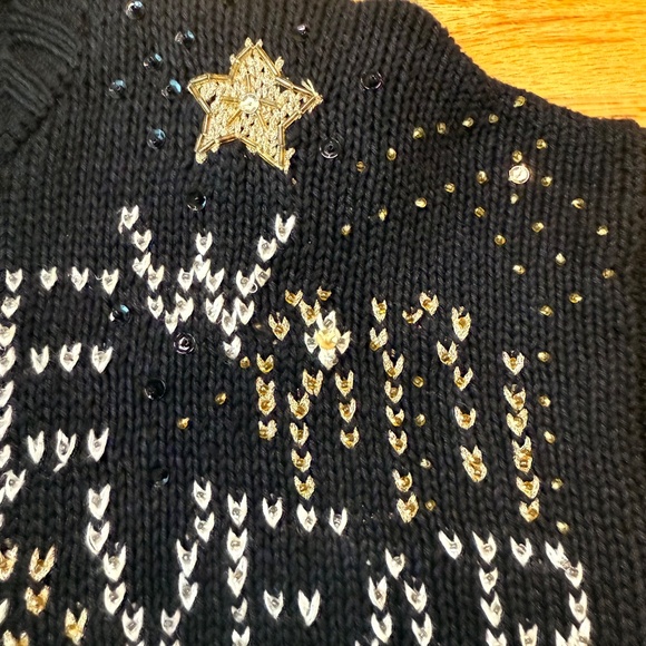 Vintage Y2K 2000 Happy New Year Cardigan Beaded Sequin Knit Sweater Black Gold - Picture 7 of 11
